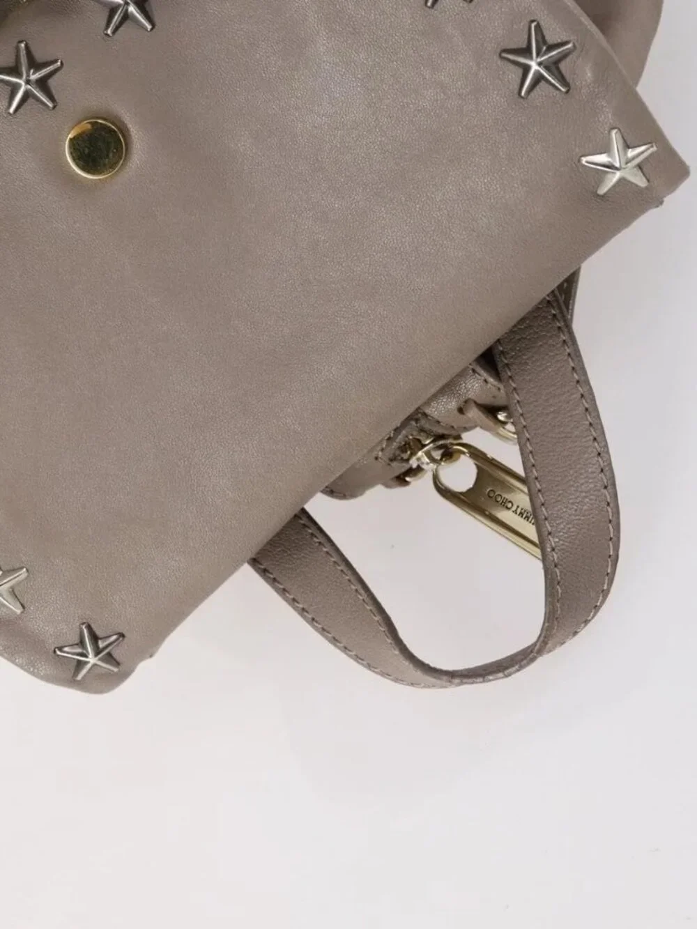 Jimmy Choo Studs Backpack Leather Beige Gold Auth BA7708 - Picture 7 of 16